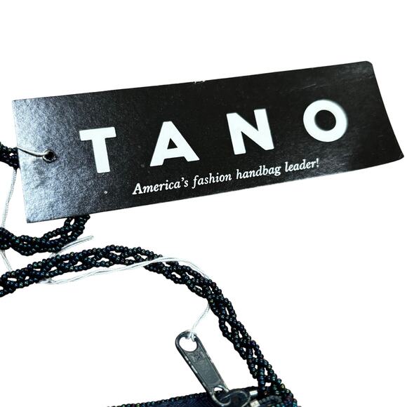 Vintage beaded evening bag black satin shoulderbag NEW tagged Tano 1990’s dressy - Picture 3 of 12